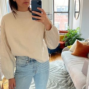 Zara Knitted Ribbed Cream Mock Neck Sweater